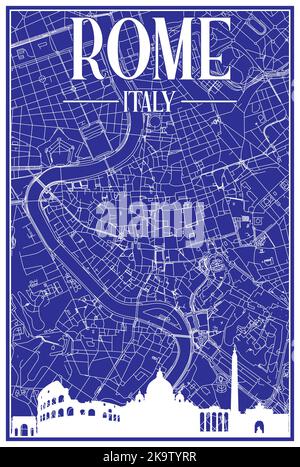 Carte imprimée du réseau des rues du centre-ville de ROME, ITALIE Illustration de Vecteur