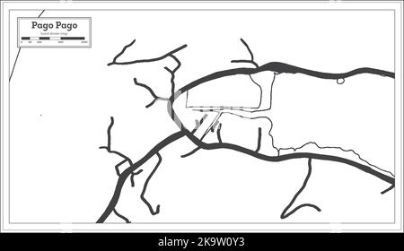 Pago Pago carte de la ville des Samoa américaines en noir et blanc couleur rétro isolée sur blanc. Carte de contour. Illustration vectorielle. Illustration de Vecteur