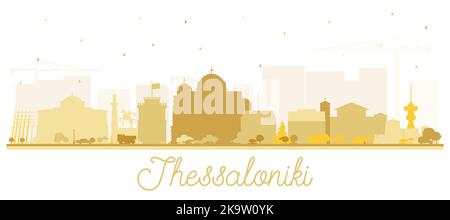 Thessaloniki Grèce silhouette de la ville avec des bâtiments d'or isolés sur blanc. Illustration vectorielle. Illustration de Vecteur