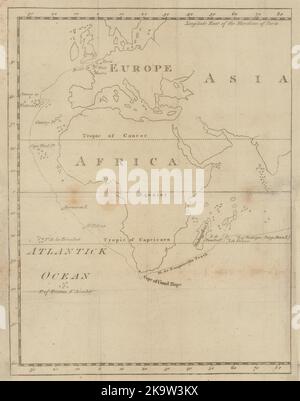 La tour de Bougainville de 1766. France-Afrique-Réunion. Cartographie GENTS MAG 1774 Banque D'Images