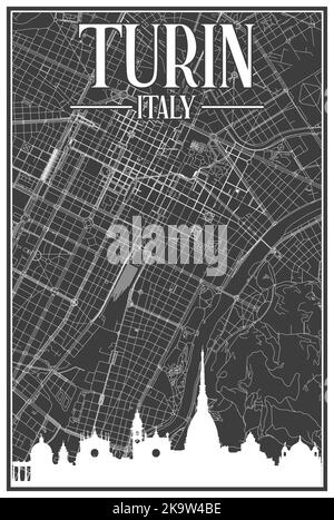 Carte imprimée du réseau des rues du centre-ville de TURIN, ITALIE Illustration de Vecteur