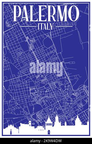 Carte imprimée du réseau des rues du centre-ville de PALERME, ITALIE Illustration de Vecteur