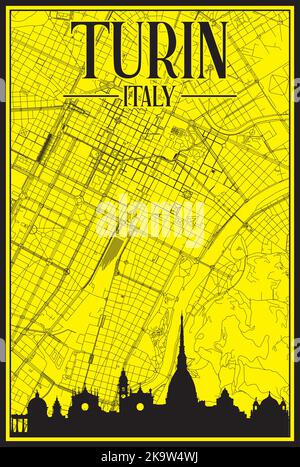 Carte imprimée du réseau des rues du centre-ville de TURIN, ITALIE Illustration de Vecteur