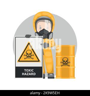 Avertissement relatif aux dangers des matières toxiques pour les travailleurs industriels. Matériaux toxiques du fourreau. Risque toxique. Gestion des substances et matériaux dangereux. IND Illustration de Vecteur