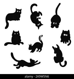 Jeu de silhouettes vectorielles Cat isolées sur fond blanc, Illustration de Vecteur