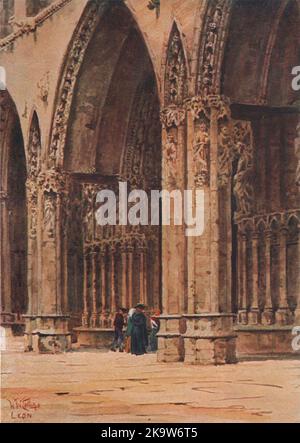 Le porche ouest de la cathédrale, Leon, Espagne, par William Wiehe Collins 1909 Banque D'Images