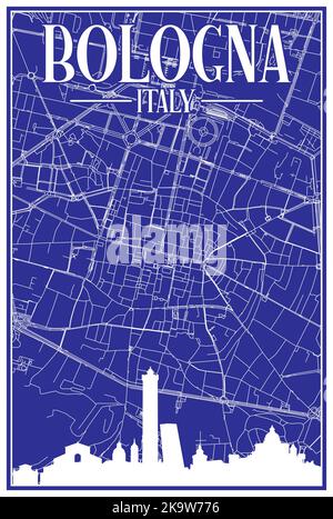 Carte imprimée du réseau des rues du centre-ville de BOLOGNE, ITALIE Illustration de Vecteur