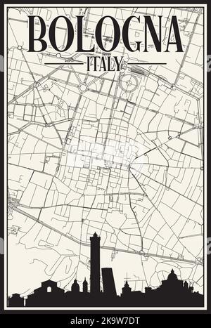 Carte imprimée du réseau des rues du centre-ville de BOLOGNE, ITALIE Illustration de Vecteur