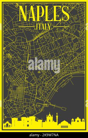 Carte imprimée du réseau des rues du centre-ville de NAPLES, ITALIE Illustration de Vecteur