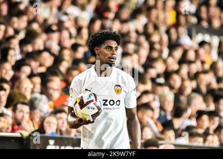 29 octobre 2022: VALENCE, ESPAGNE - OCTOBRE 29: Thierry Correia de Valence CF pendant le match entre Valence CF et FC Barcelone de la Liga Santander sur 29 octobre 2022 à Mestalla à Valence, Espagne. (Credit image: © Samuel Carreño/PX Imagens via ZUMA Press Wire) Credit: ZUMA Press, Inc./Alay Live News Banque D'Images