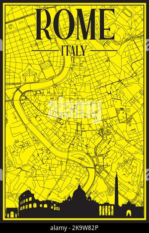 Carte imprimée du réseau des rues du centre-ville de ROME, ITALIE Illustration de Vecteur