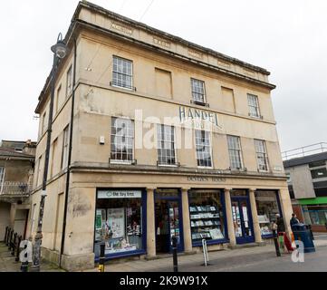 Librairie au début du XIXe siècle, Handel House, édifice classé, Devizes, Wiltshire, Angleterre, Royaume-Uni Banque D'Images