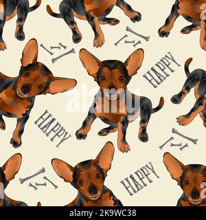 Texture sans couture chien chiot petit terrier brun heureux illustration vectorielle dessin à la main modifiable Illustration de Vecteur