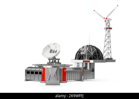 Station polaire moderne de recherche antarctique distante sur fond blanc. 3D rendu Banque D'Images