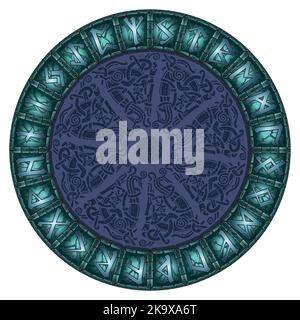 Cercle magique de pierre brillant des runes scandinaves Illustration de Vecteur