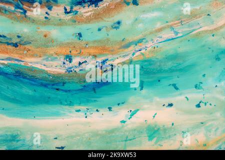 Arrière-plan abstrait fluide art bleu blanc couleurs. Marbre liquide. Peinture acrylique sur toile avec dégradé et éclaboussure d'ornge. Toile de fond à l'encre acrylique avec Banque D'Images