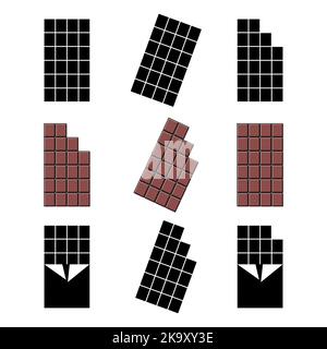 Ensemble de l'icône de barre de chocolat, symbole sucré et savoureux de silhouette manger, illustration de vecteur de nourriture de cacao . Illustration de Vecteur