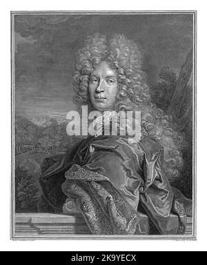 Portrait de Pierre Vincent Bertin, Cornelis Martinus Vermeulen, d'après Nicolas de Largilliere, 1694, gravé de millésime. Banque D'Images