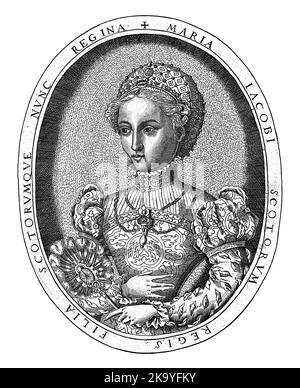 Portrait en demi-longueur à gauche de Mary I Stuart, reine des Écossais dans un ovale avec son nom et son titre en latin. Copier après l'impression à partir de la série : p Banque D'Images