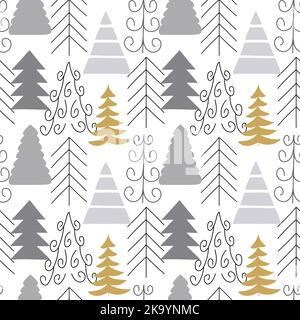 Motif sapin de Noël sans couture sur fond blanc. Illustration de Vecteur