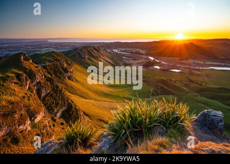 Vue du matin depuis te Mata Peak, Hawke's Bay, Nouvelle-Zélande Banque D'Images