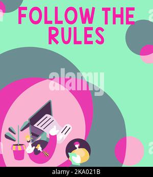 Inspiration affiche suivre les règles. Approche métier Apprenez à se conformer à la conformité, aux réglementations ou aux directives de l'homme d'affaires Banque D'Images