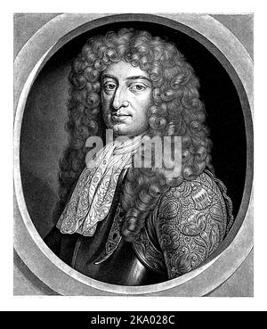 Portrait de Charles V Leopold, duc de Lorraine, Abraham Bloteling, d'après Monogrammiste BA, 1675 - 1690, gravé vintage. Banque D'Images