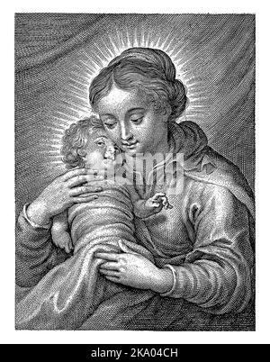 Madonna : Marie assise ou enthronée, le Christ-enfant sur ses genoux (ou devant son sein) (Marie représentait parfois la moitié de sa longueur) Banque D'Images