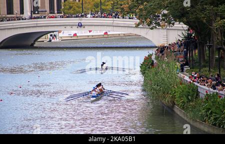 SHANGHAI, CHINE - 30 OCTOBRE 2022 - Vue d'ensemble du concours d'aviron ouvert de Shanghai 2022 sur le fleuve Suzhou à Shanghai, Chine, 30 octobre 2022. Le com Banque D'Images