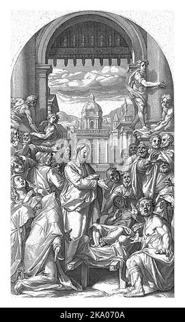 Christ avec le fils de la veuve à Nain, qui a été exécuté de la ville dans un bier. Le Christ le ramène à la vie. Les spectateurs regardent avec étonnement. Banque D'Images