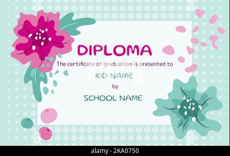 Gabarit de diplôme mignon pour enfants avec fleurs colorées Illustration de Vecteur