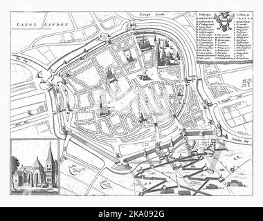 Carte de la ville de Groningen pendant le siège de 1594, Jan Luyken, 1681 vue panoramique de Groningen pendant le siège de l'armée d'Etat sous Maurits Banque D'Images