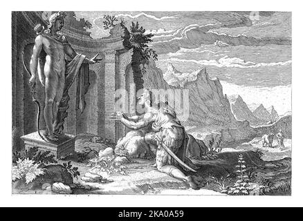 Cadmus, comme ses frères envoyés par son père à la recherche de sa sœur Europa, demande à l'oracle de Delphes ce qu'il faut faire maintenant qu'il n'a pas été capable de fi Banque D'Images