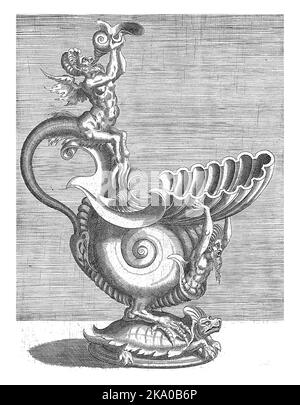 Carafe en forme de coquille d'escargot avec bec en forme de coquille, Balthazar van den Bos, d'après Cornelis Floris (II), 1548 la base de la carafe Banque D'Images