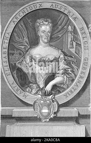 Portrait de Maria Elisabeth, archiduchesse d'Autriche dans un cadre ovale avec armoiries. Banque D'Images