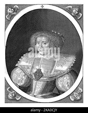 Portrait d'Amalia dans un ovale avec inscription sur les bords. Un chérubin dans les quatre coins. Dans la marge inférieure, quatre lignes de texte néerlandais. Banque D'Images