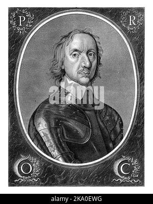 Portrait de l'homme d'État anglais Oliver Cromwell. Dans les quatre coins les lettres P, R, O et C, qui représentent: Protecteur Rei Publicae Oliver Cromw Banque D'Images