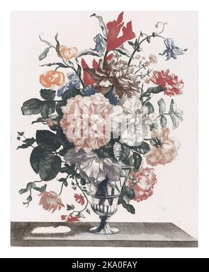 Cinq tirages de fleurs dans des vases en verre, anonymes, d'après Jean Baptiste Monnoyer, 1688 - 1698 Banque D'Images