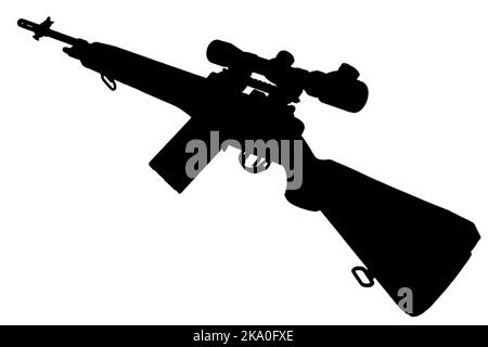 Silhouette noire de fusil de sniper à base de M14 Banque D'Images