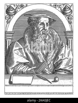 Portrait de Heinrich Bullinger, Robert Boissard, Johann Theodor de Bry (attribution rejetée), 1597 - 1599 Banque D'Images