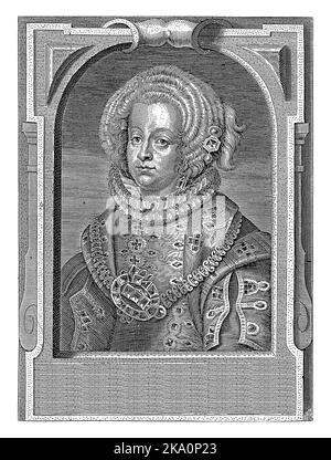 Buste portrait de Maria Leopoldina d'Autriche, dans une robe richement décorée. Le portrait est encadré dans un cadre ornemental avec une légende de quatre lignes en Lat Banque D'Images
