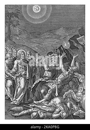 Christ est emprisonné sur le Mont des oliviers après avoir été trahi par Judas. À gauche, Christ avec ses disciples derrière lui et à droite, le SO Banque D'Images