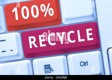 Légende conceptuelle 100 % recyclage. Aperçu de l'entreprise ensemble biodégradable, sans BPA et compostable recyclable Abstract Typing Nouveau antivirus Banque D'Images