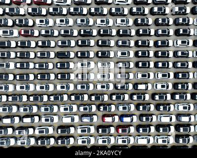 LIANYUNGANG, CHINE - le 31 OCTOBRE 2022 - une photo aérienne montre un grand port de collecte de cargaison en attente des opérations de chargement et de déchargement à Dongfa Banque D'Images