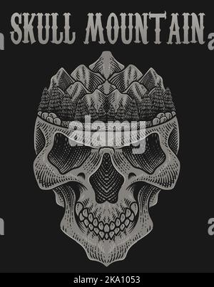 Illustration de la montagne du crâne sur fond noir Illustration de Vecteur