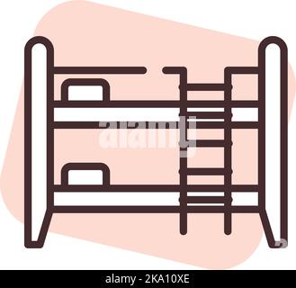 Mobilier lit à deux étages, illustration ou icône, vecteur sur fond blanc. Illustration de Vecteur