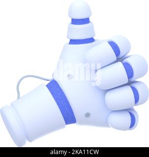 Main robot avec mouvement du pouce vers le haut. Cyborg ou bras mécanique bionique montrent le signe de comme, ok, bon. Main mécanique futuriste avec geste d'approbation, illustration de rendu 3D isolée sur fond blanc Banque D'Images
