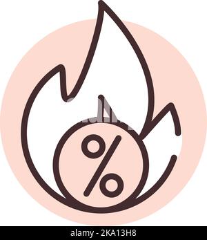 Pourcentage de ventes à chaud, illustration ou icône, vecteur sur fond blanc. Illustration de Vecteur