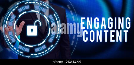 Légende de texte présentant du contenu attrayant. Le mot écrit sur l'ajustement ou la conception d'un lieu de travail pour l'utilisateur s est a besoin d'homme d'affaires pointant sur déverrouiller Banque D'Images