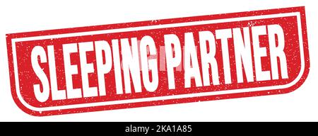 Texte « SLEEPING PARTNER » inscrit sur l'enseigne rouge en forme de timbre grungy. Banque D'Images